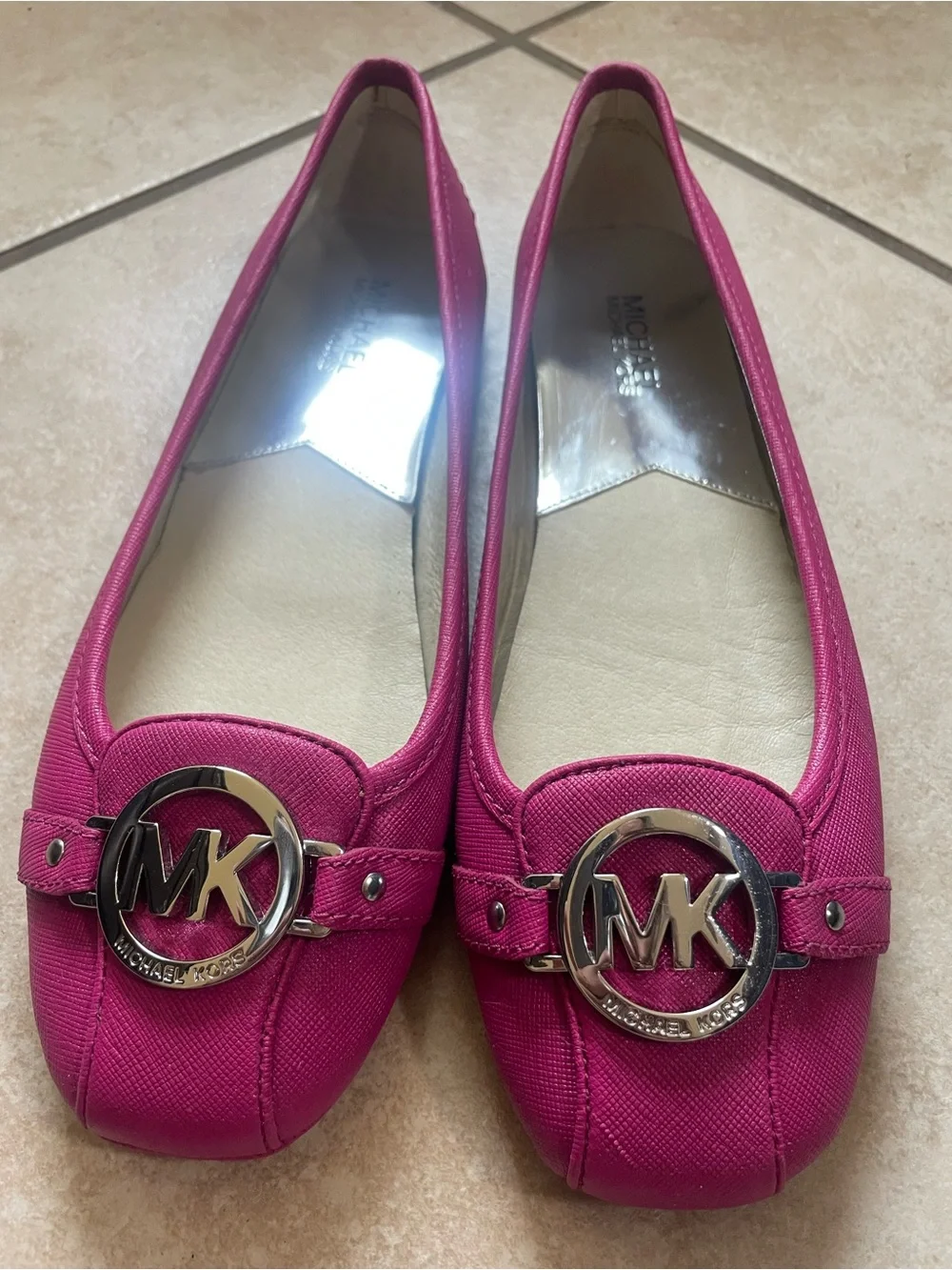 Michael Kors Hot Pink MK Logo Canvas Ballet Flats